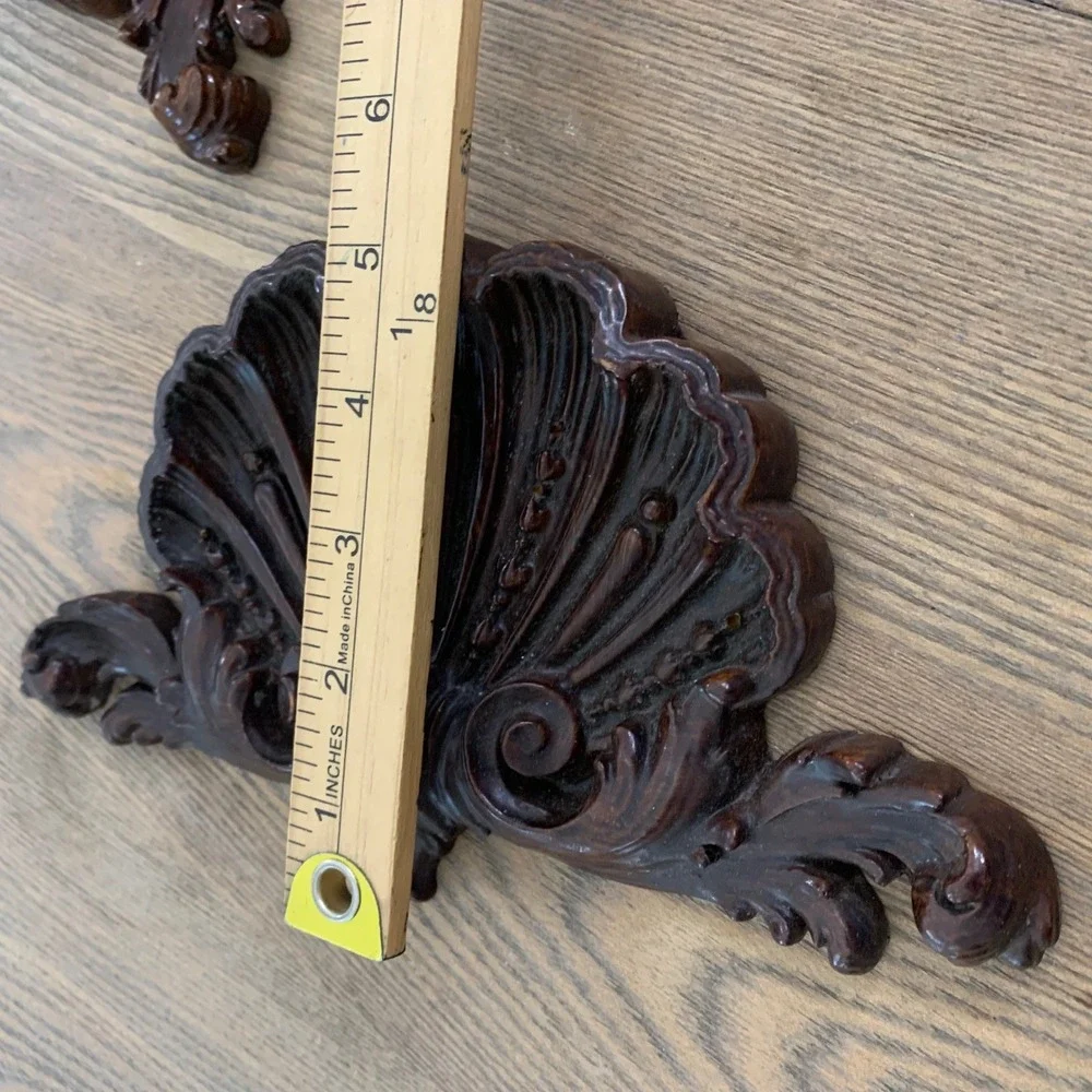 Set of 3 Vintage Faux Wood Shell Wall Plaques Rococo Scallop Ornate Brown Decor